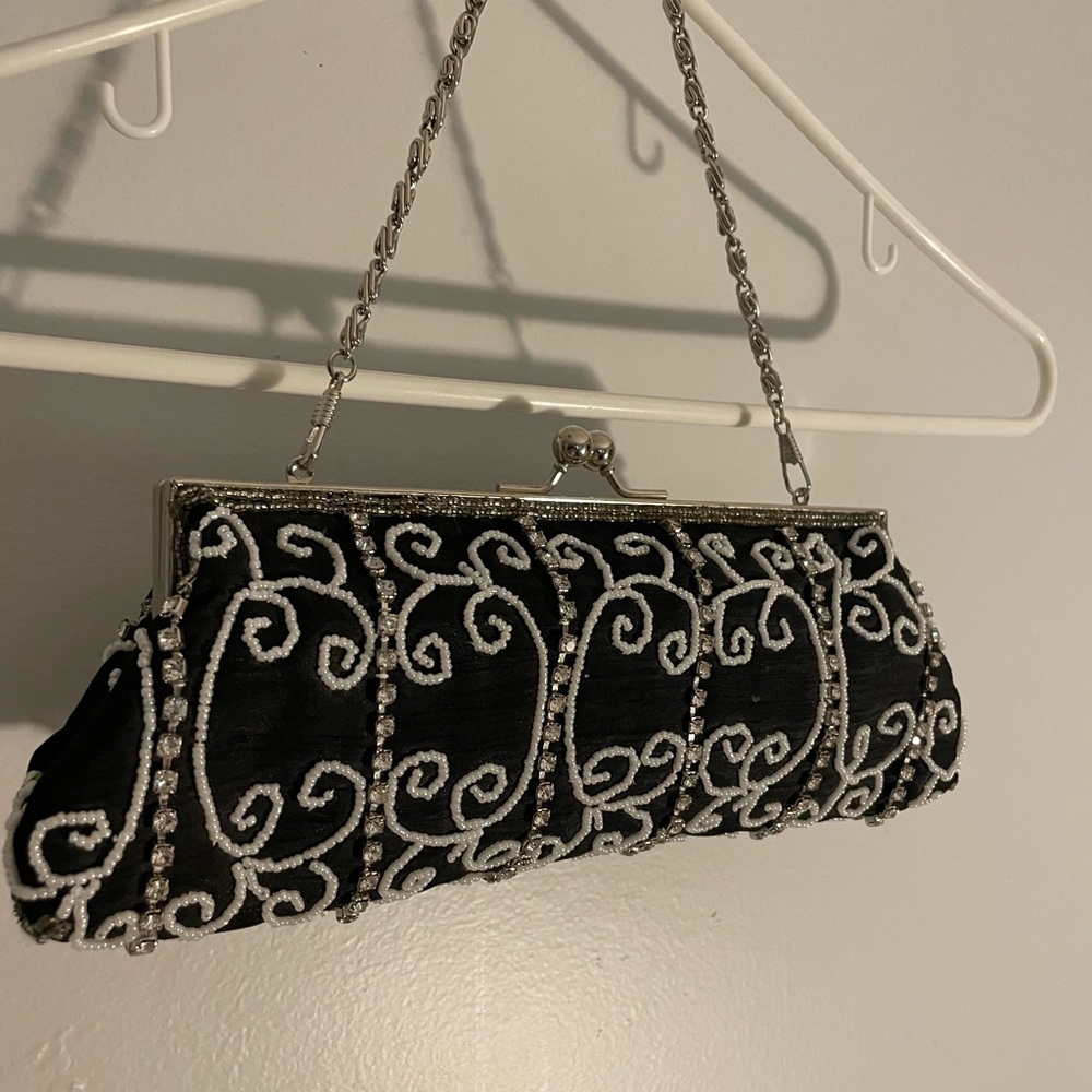 Black embroidered Blingy Clutch purse